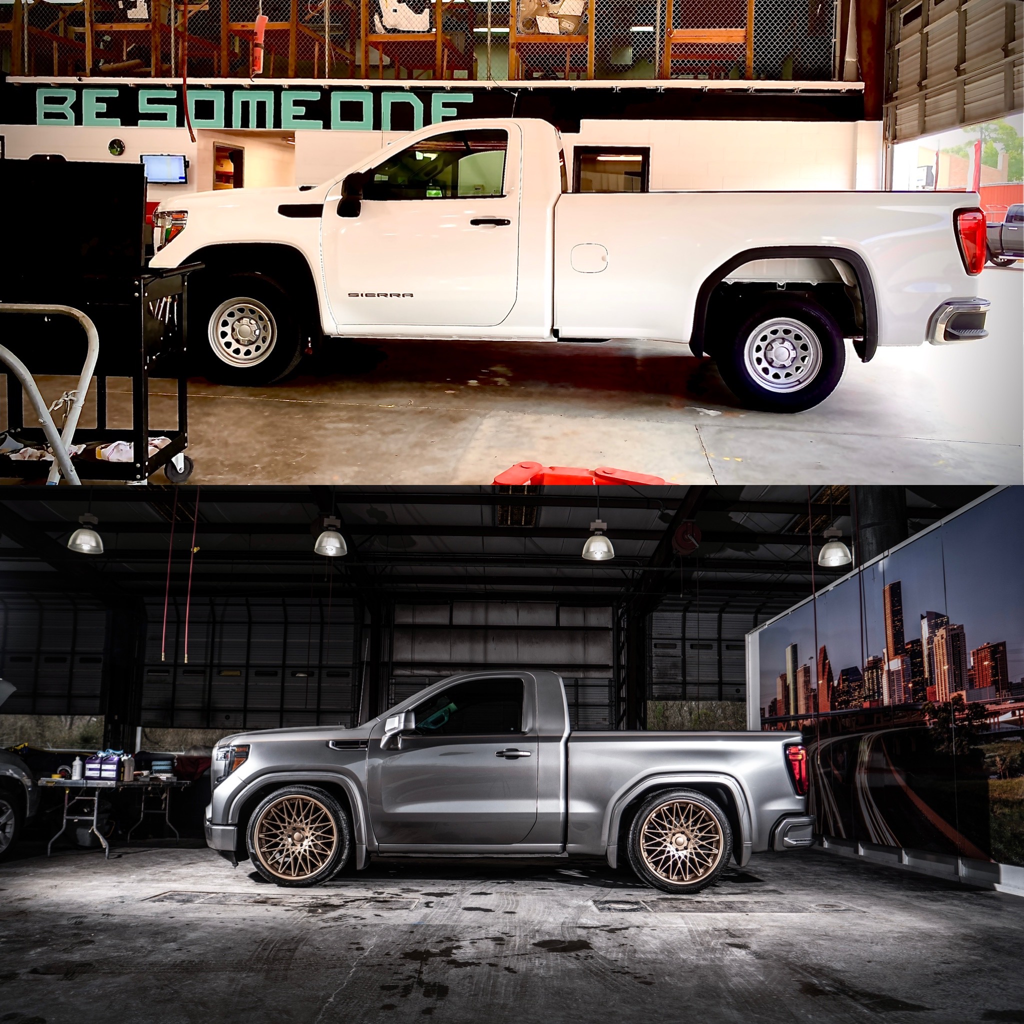 Before and after of a truck repair